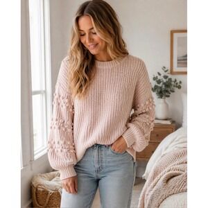 Madewell Bobble Sleeve Pullover Sweater Avalon Pink Cotton Shaker Knit Boho XS